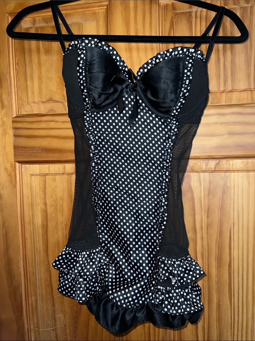 Victoria's Secret Black & White Polka Dot Mesh Chemise